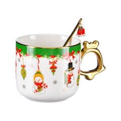 Yılbaşı Kupa Porselen Kaşıklı Yaldızlı - 330 ml