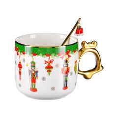 Yılbaşı Kupa Porselen Kaşıklı Yaldızlı - 330 ml