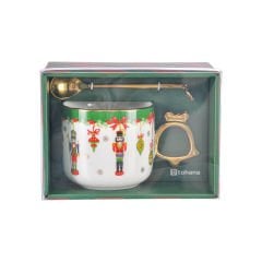 Yılbaşı Kupa Porselen Kaşıklı Yaldızlı - 330 ml