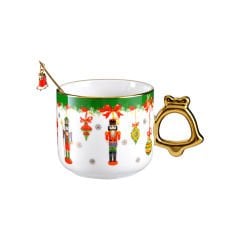 Yılbaşı Kupa Porselen Kaşıklı Yaldızlı - 330 ml No 2