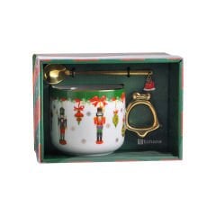 Yılbaşı Kupa Porselen Kaşıklı Yaldızlı - 330 ml No 2