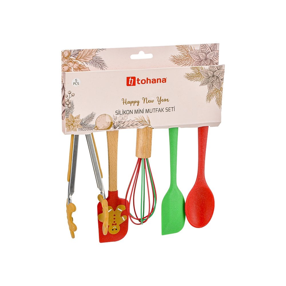 5 Parça Yılbaşı Desenli Silikon Mini Mutfak Seti Kurabiye Adam