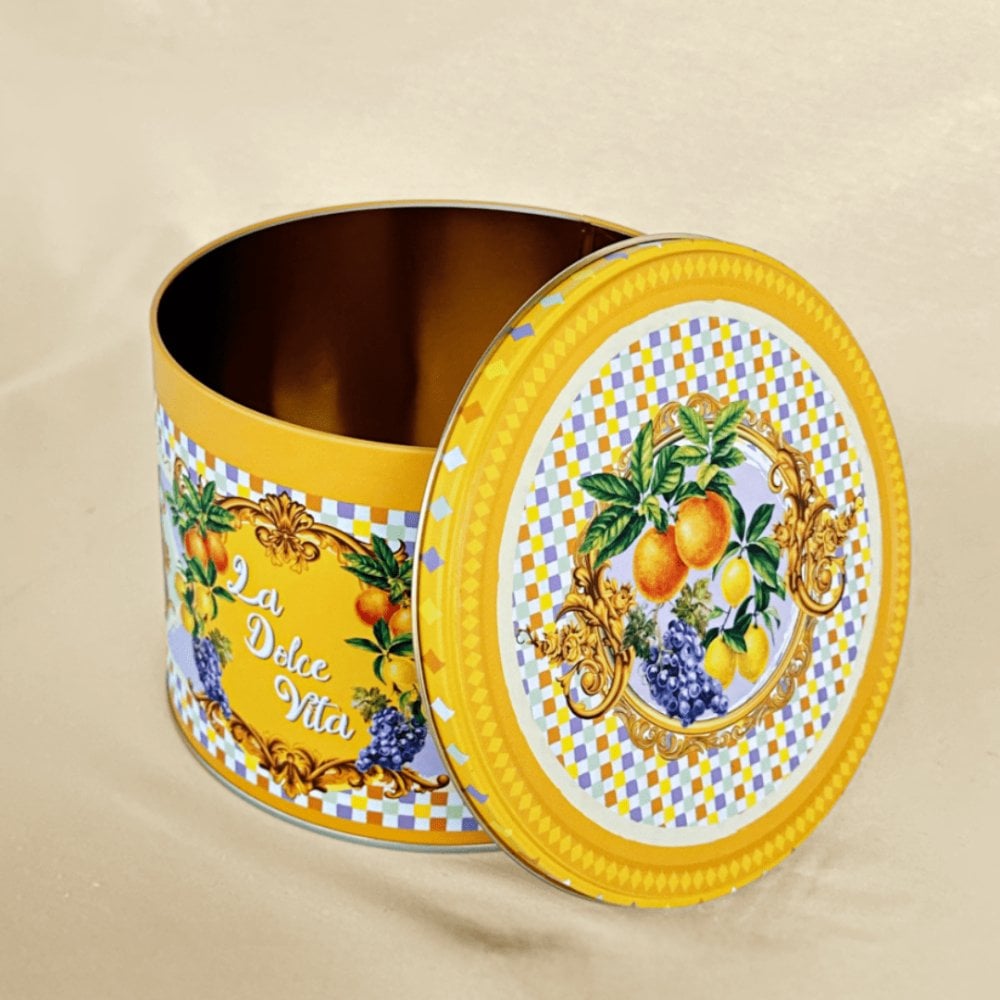 Desenli Yuvarlak Metal Kutu - 4 Litre