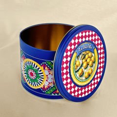 Desenli Yuvarlak Metal Kutu - 4 Litre Desen 2
