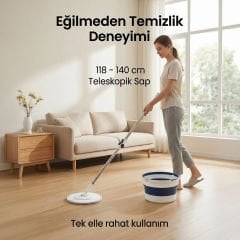 Katlanabilir Spin Mop Temizlik Seti – 7L Kova, 360° Döner Başlık