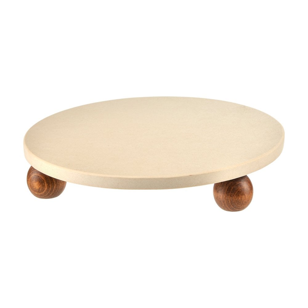Ahşap Ayaklı Yuvarlak Porselen Sunumluk - 23 cm