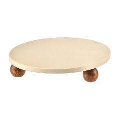 Ahşap Ayaklı Yuvarlak Porselen Sunumluk - 23 cm