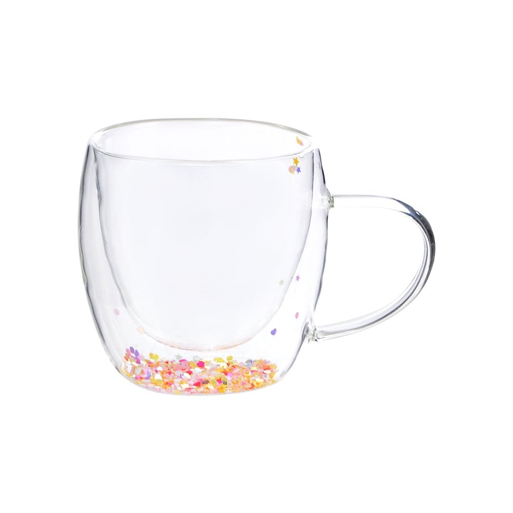 Çift Çidarlı Cam Simli Kupa - 250 ml