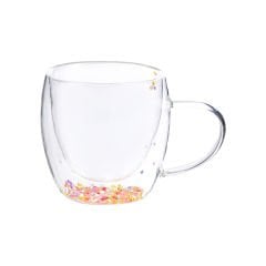 Çift Çidarlı Cam Simli Kupa - 250 ml