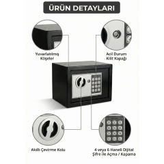 Akıllı Elektronik Kasa – Dijital Şifreli Güvenli Saklama (17EIJ) - 4Berry Siyah