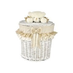 Yuvarlak Peluş Ayıcıklı Hasır Sepet