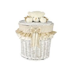 Yuvarlak Peluş Ayıcıklı Hasır Sepet