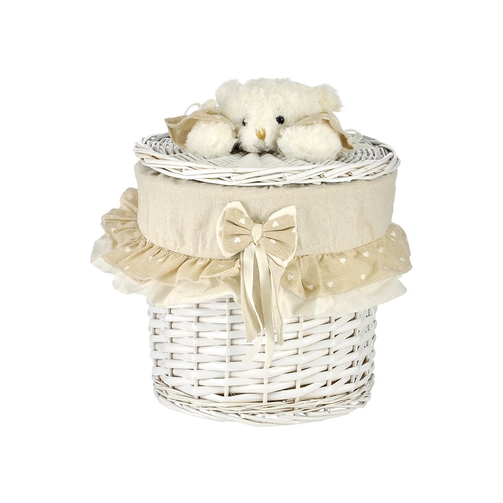 Yuvarlak Peluş Ayıcıklı Hasır Sepet No 3