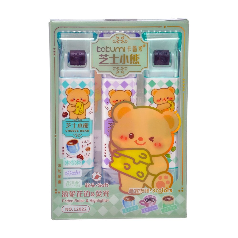 3' Lü Mühürlü Ayıcık Fosforlu Kalem Set