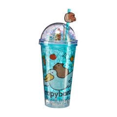 Capybara Figürlü Plastik Pipetli Bardak - 450 ml