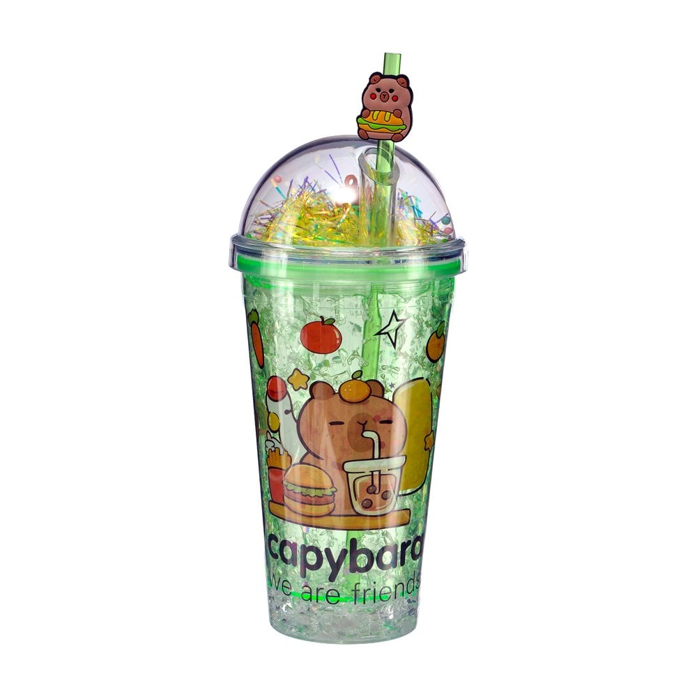 Capybara Figürlü Plastik Pipetli Bardak - 450 ml