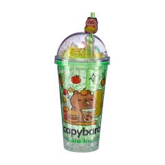 Capybara Figürlü Plastik Pipetli Bardak - 450 ml Yeşil