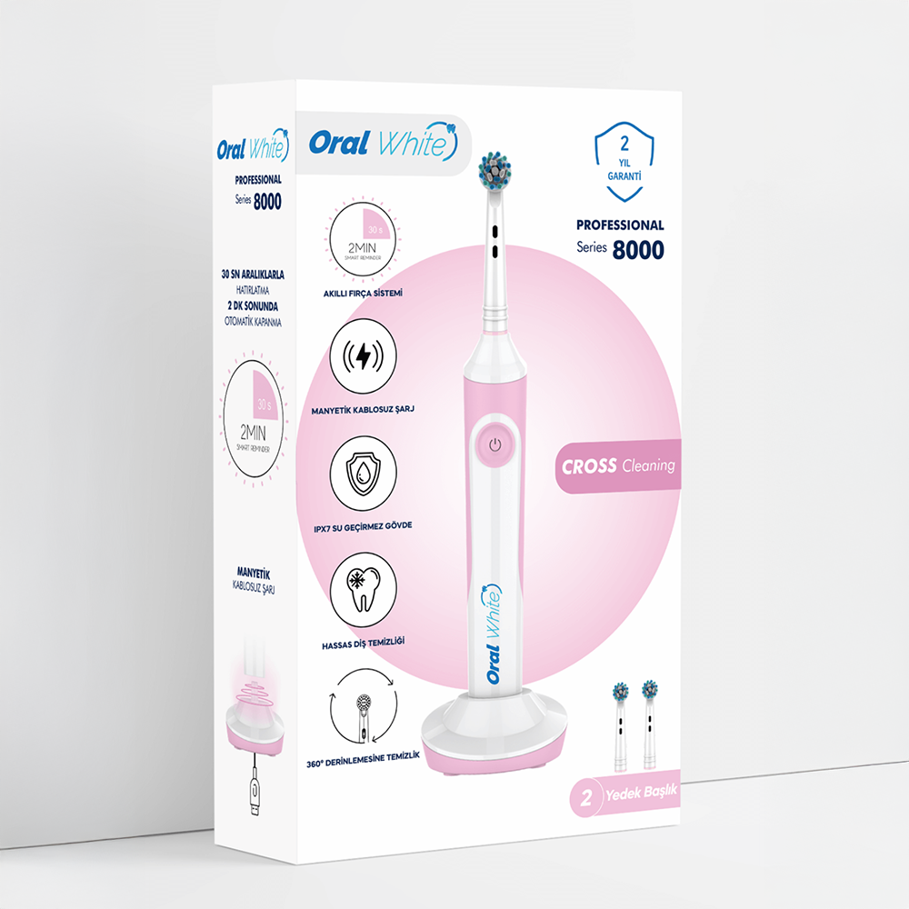 Oral White Professional Series 8000 Şarjlı Diş Fırçası Pembe