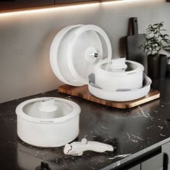 8 Parça İndüksiyon Tabanlı Çıkarılabilir Saplı Tencere ve Tava Seti