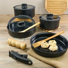 8 Parça İndüksiyon Tabanlı Çıkarılabilir Saplı Tencere ve Tava Seti - Belariva-Easy Cook