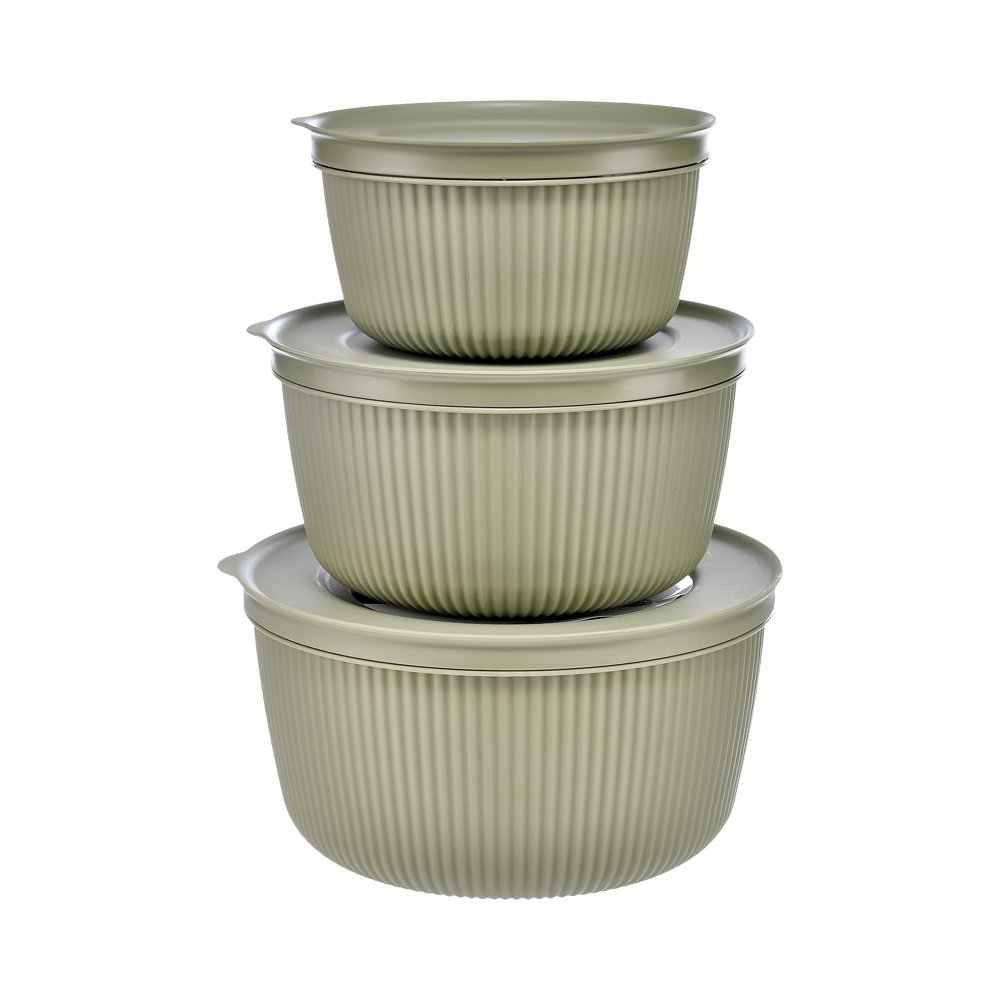 3'lü Yuvarlak Ola Saklama Kabı - 3100 ml Haki
