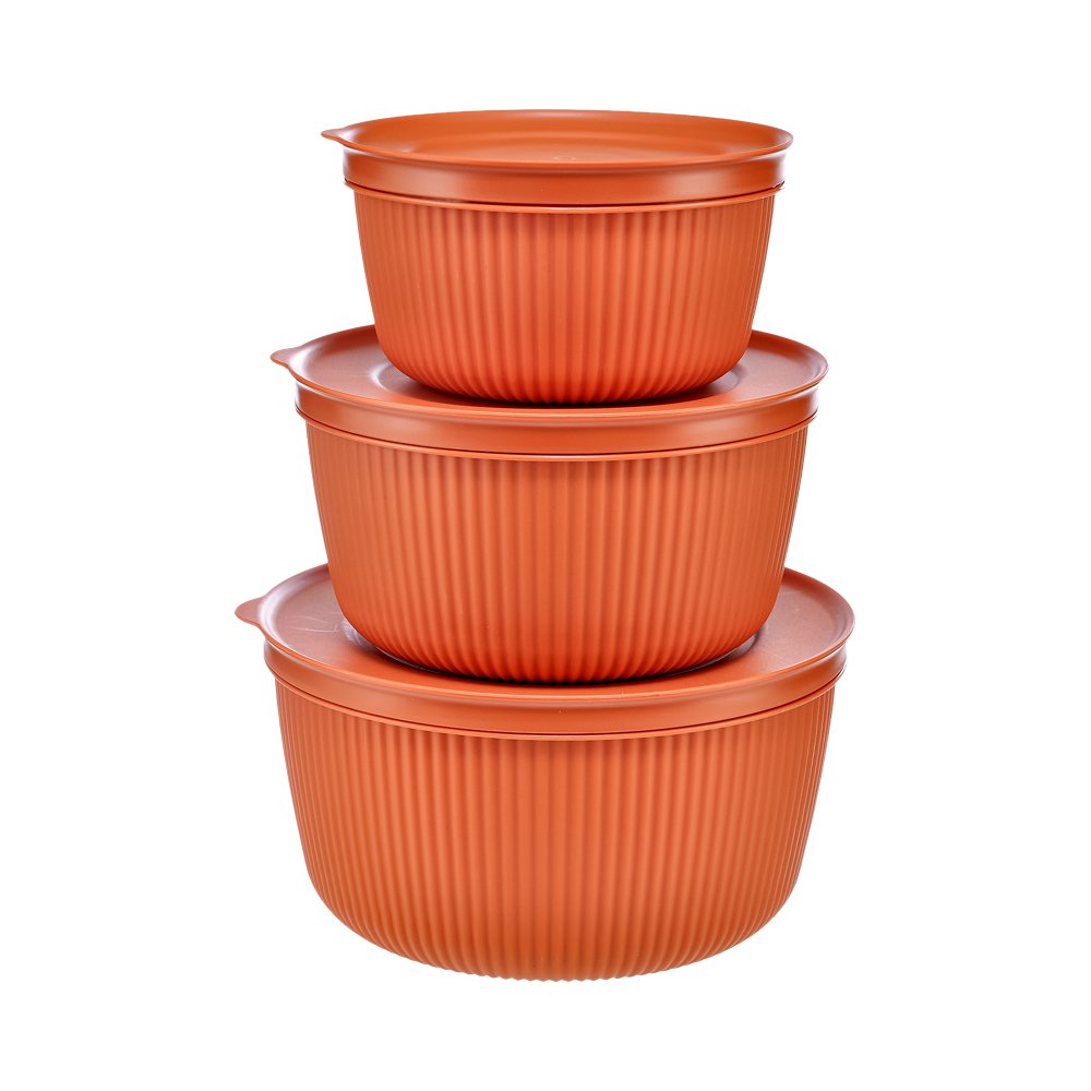 3'lü Yuvarlak Ola Saklama Kabı - 3100 ml Turuncu