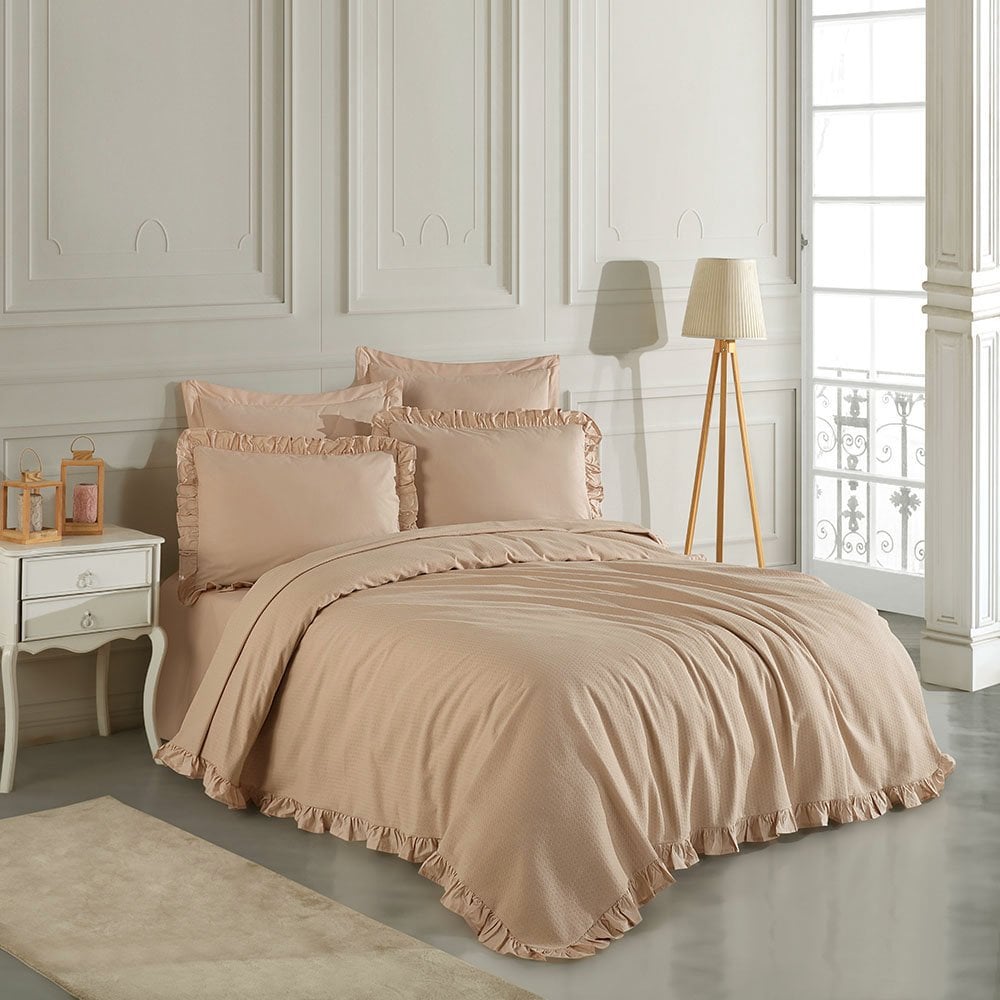 Çift Kişilik Fırfırlı Yatak Örtüsü Seti