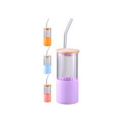 Pipetli Cam Bardak Bambu Kapaklı - 400 ml, Borosilikat Cam, Sıcak ve Soğuk İçecekler İçin İdeal