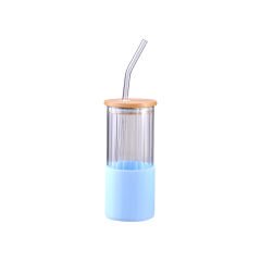 Pipetli Cam Bardak Bambu Kapaklı - 400 ml, Borosilikat Cam, Sıcak ve Soğuk İçecekler İçin İdeal