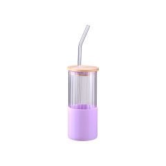 Pipetli Cam Bardak Bambu Kapaklı - 400 ml, Borosilikat Cam, Sıcak ve Soğuk İçecekler İçin İdeal