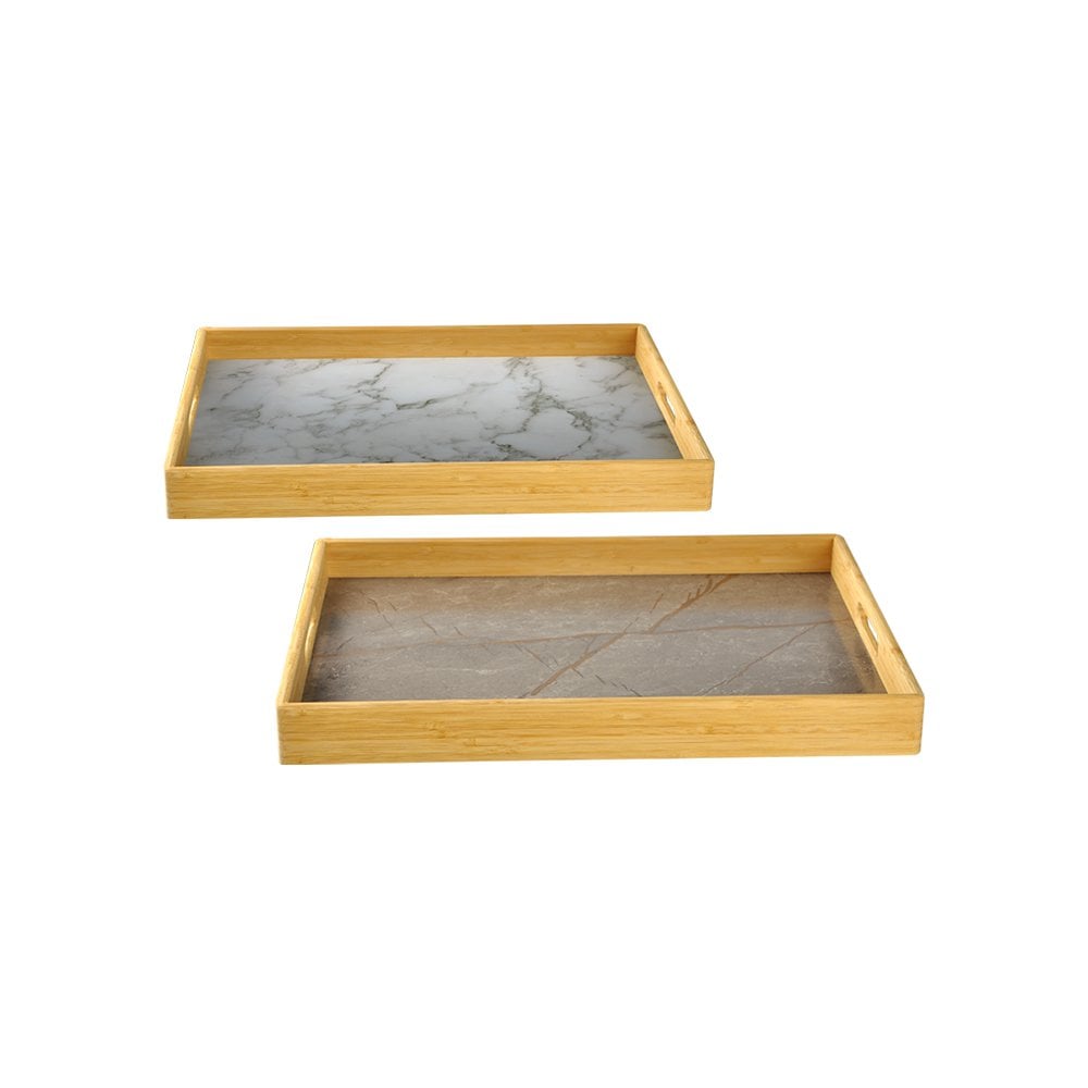 Mermer Desenli Bambu Tepsi - 45x33 cm