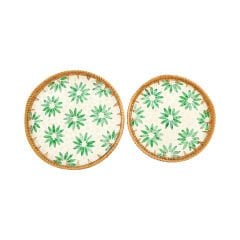 2'li Rattan Yuvarlak Sedef Görünümlü Tepsi 30 cm / 35 cm