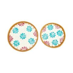 2'li Rattan Yuvarlak Sedef Görünümlü Tepsi 30 cm / 35 cm