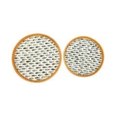 2'li Rattan Yuvarlak Sedef Görünümlü Tepsi 30 cm / 35 cm