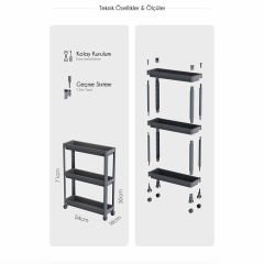 3 Katlı Slim Tekerlekli Raf Ünitesi
