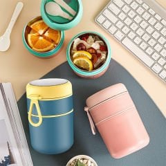 İki Katlı İki Bölmeli Yuvarlak Çelik Yemek Kabı - 710 ml