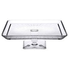 Ayaklı Kare Cam Servis Tabağı - 24X24X4 cm