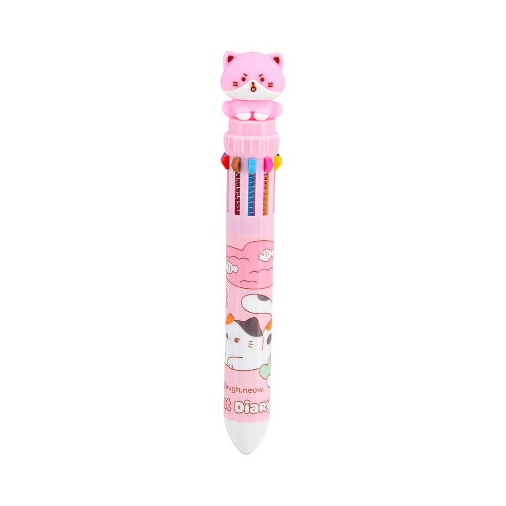 Kedi Figürlü Tükenmez Kalem - 10 Renk Pembe