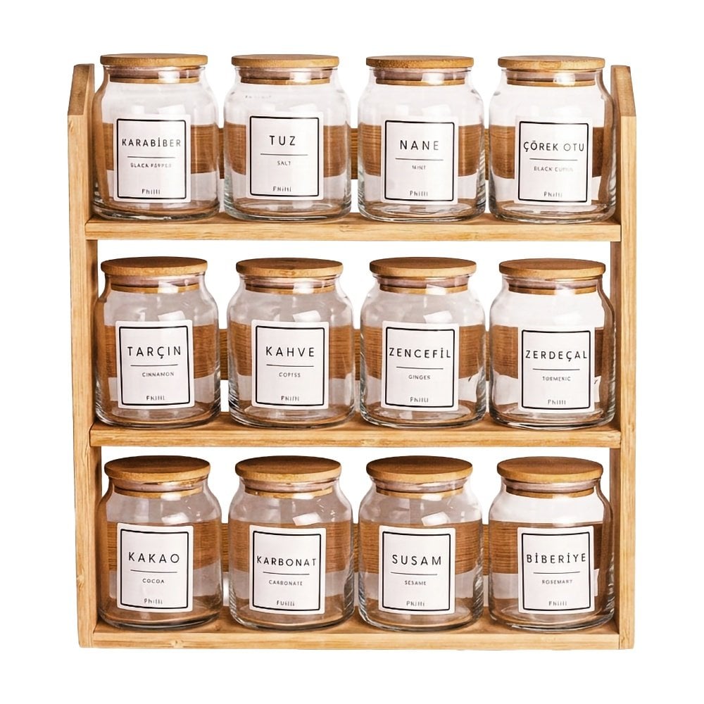 12'li Cam 3 Kat Standlı Baharatlık Seti - 290 cc