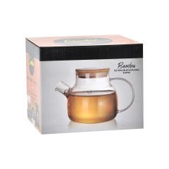 Termosilikat/Borosilikat Bambu Kapaklı Cam Demlik (1 Lt)