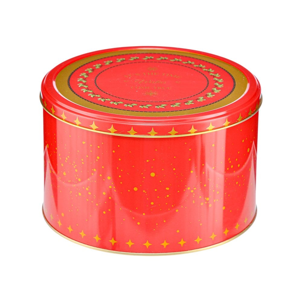 Yılbaşı Temalı Yuvarlak Metal Kutu - 3,4 Litre
