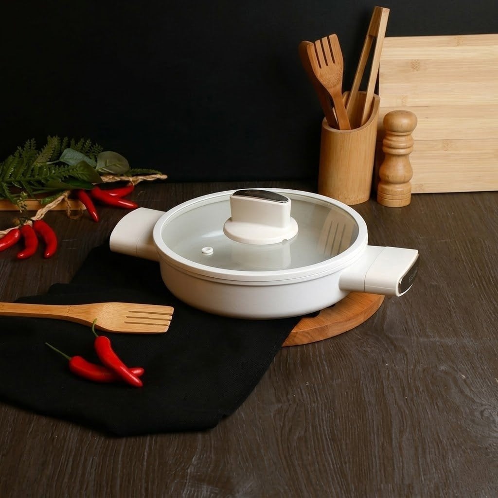 İndüksiyon Tabanlı Cam Kapaklı Sahan - Silikon Saplı - 22 cm - Belariva - Easy Cook