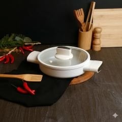 İndüksiyon Tabanlı Cam Kapaklı Sahan - Silikon Saplı - 22 cm - Belariva - Easy Cook