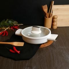 İndüksiyon Tabanlı Cam Kapaklı Sahan - Silikon Saplı - 22 cm - Belariva - Easy Cook