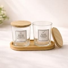 2'li Bambu Kapaklı Standlı Banyo Cam Kavanoz Seti - Carlin - 350 cc