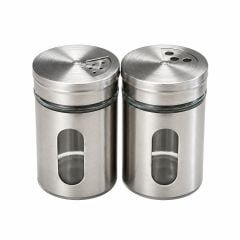 2'li Cam Metal Kapak Tuzluk ve Baharatlık Seti - 8 cm