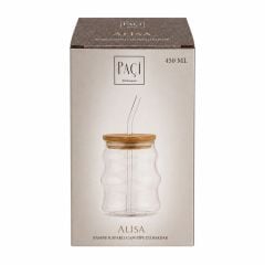 Bambu Kapaklı Pipetli Cam Bardak - 450 ml