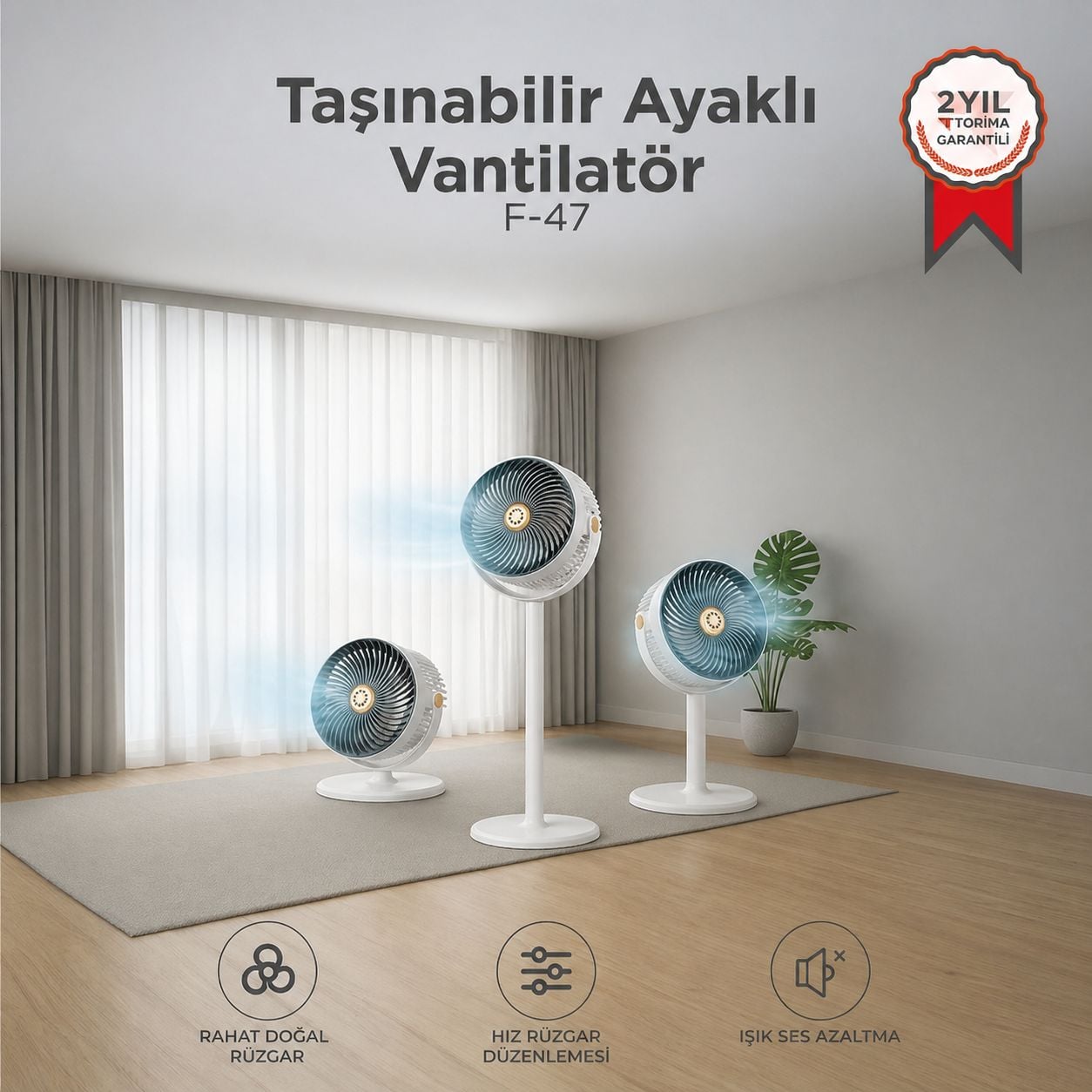 5 Kademeli Şarjlı Taşınabilir Vantilatör - F47 - Torima
