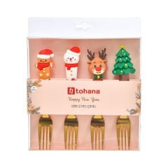 4'lü Yılbaşı Figürlü Tatlı Çatalı Seti