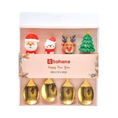 4'lü Yılbaşı Figürlü Tatlı Kaşığı Seti